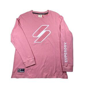SUPERDRY Long Sleeve Shirt Code Logo Pink Crewneck Loose Fit NEW